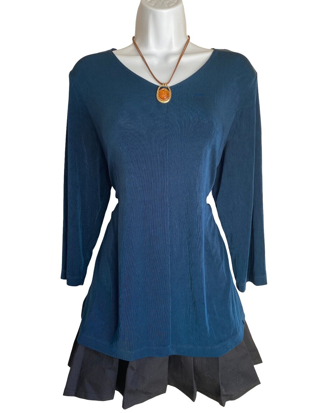 VTG Vintage Citiknits L Blue Long Sleeve Scoop Neck Tunic Blouse Whimsigoth Goth